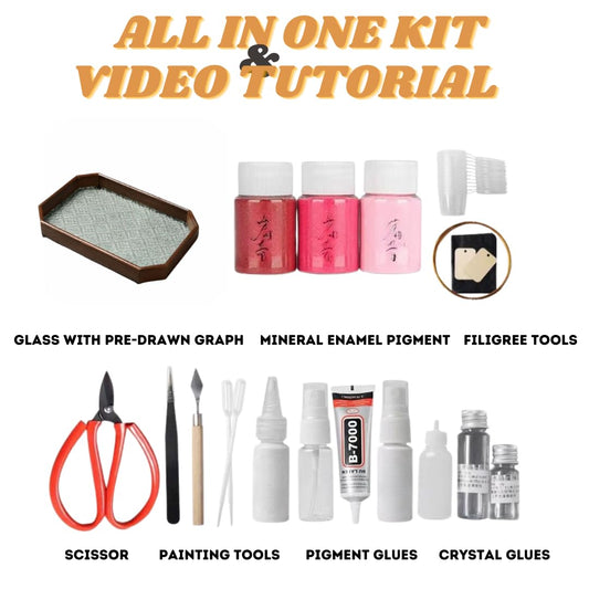 Peaches Filigree on Glass, DIY Cloisonne Filigree Enamel Painting Kit, with Tutorial& All Tools