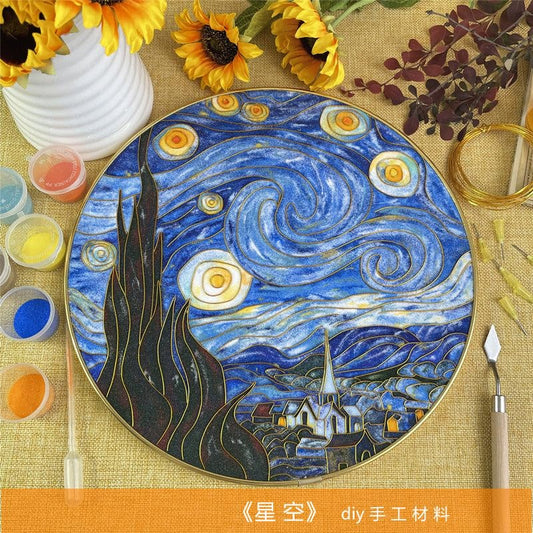Starry Night, DIY Cloisonne Filigree Enamel Painting Kit, with Tutorial& All Tools