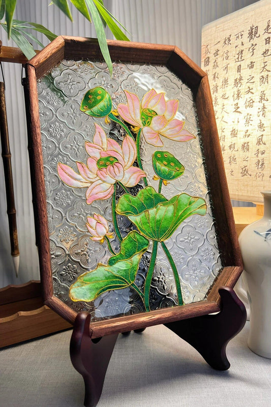 Lotus Filigree on Glass, DIY Cloisonne Filigree Enamel Painting Kit, with Tutorial& All Tools