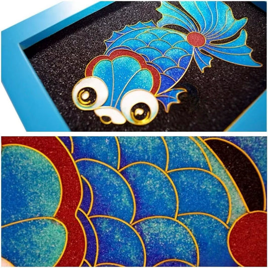 DIY Filigree Cloisonne Enamel Paint by Numbers Kit, Pre-Drawn Painting for Adults Beginners and Kids,6" W x 8" L,Folk Art,Bigeye Fish