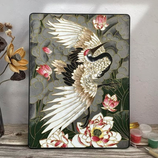 Crane and Lotus, DIY Cloisonne Filigree Enamel Kit, with Tutorial& All Tools