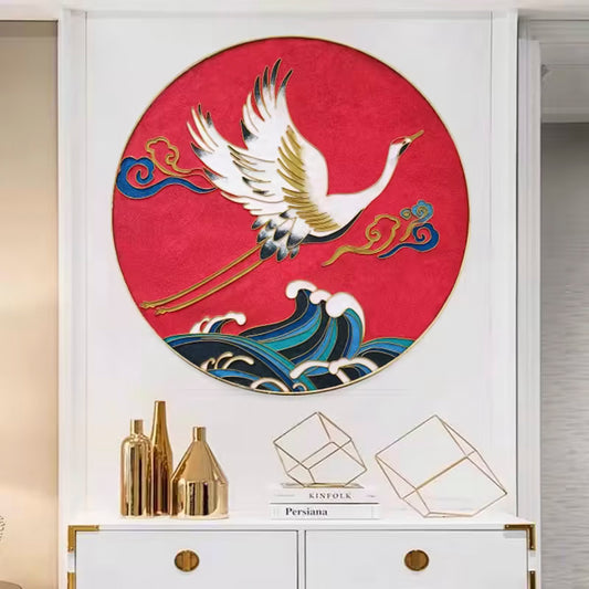 Crane over Red Waves