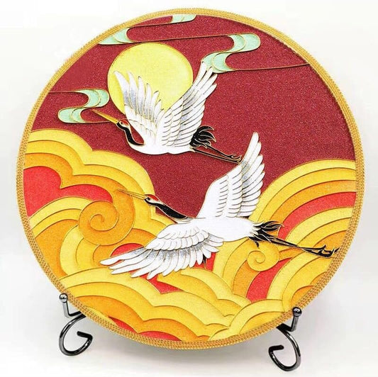 Red and Yellow Cranes,Beginner Cloisonne Enamel DIY Kit, with Tutorial& All Tools