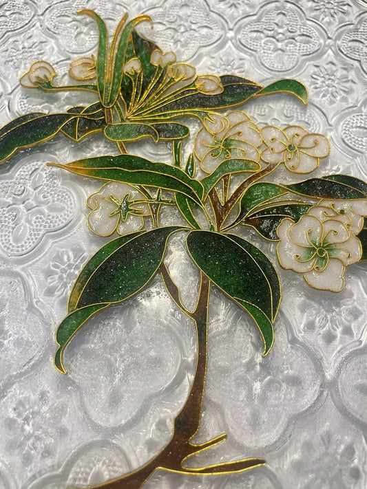 Jasmine on Glass,Beginner Cloisonne Enamel DIY Kit, with Tutorial& All Tools