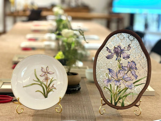 Iris Filigree on Glass, DIY Cloisonne Filigree Enamel Painting Kit, with Tutorial& All Tools