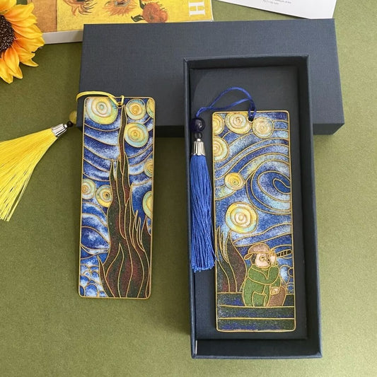 2PCs Van Gogh Bookmarks, DIY Cloisonne Filigree Enamel Painting Kit, with Tutorial& All Tools