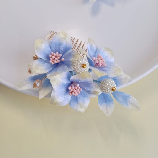 Blue Flower, Handmade Silk Velvet Flower,Brooch/Hair Pin/Clip