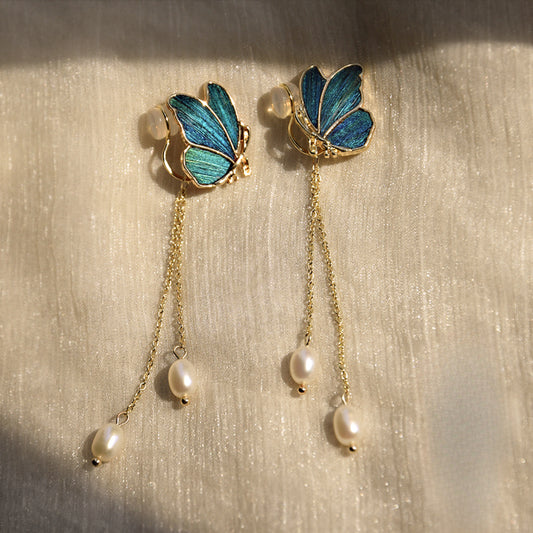 Peacock Feather & Natural Pearl Earrings,Handmade Silk Velvet Flower,Brooch/Hair Pin/Clip