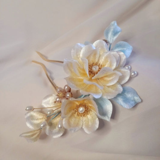 Moonlight, Handmade Silk Velvet Flower,Brooch/Hair Pin/Clip