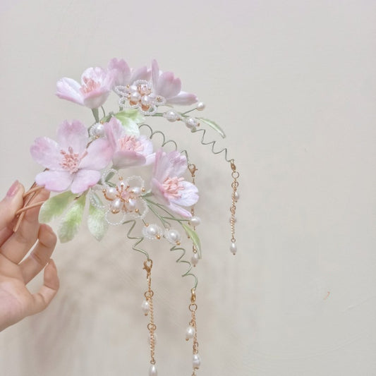 Pink Sakura, Handmade Silk Velvet Flower,Brooch/Hair Pin/Clip