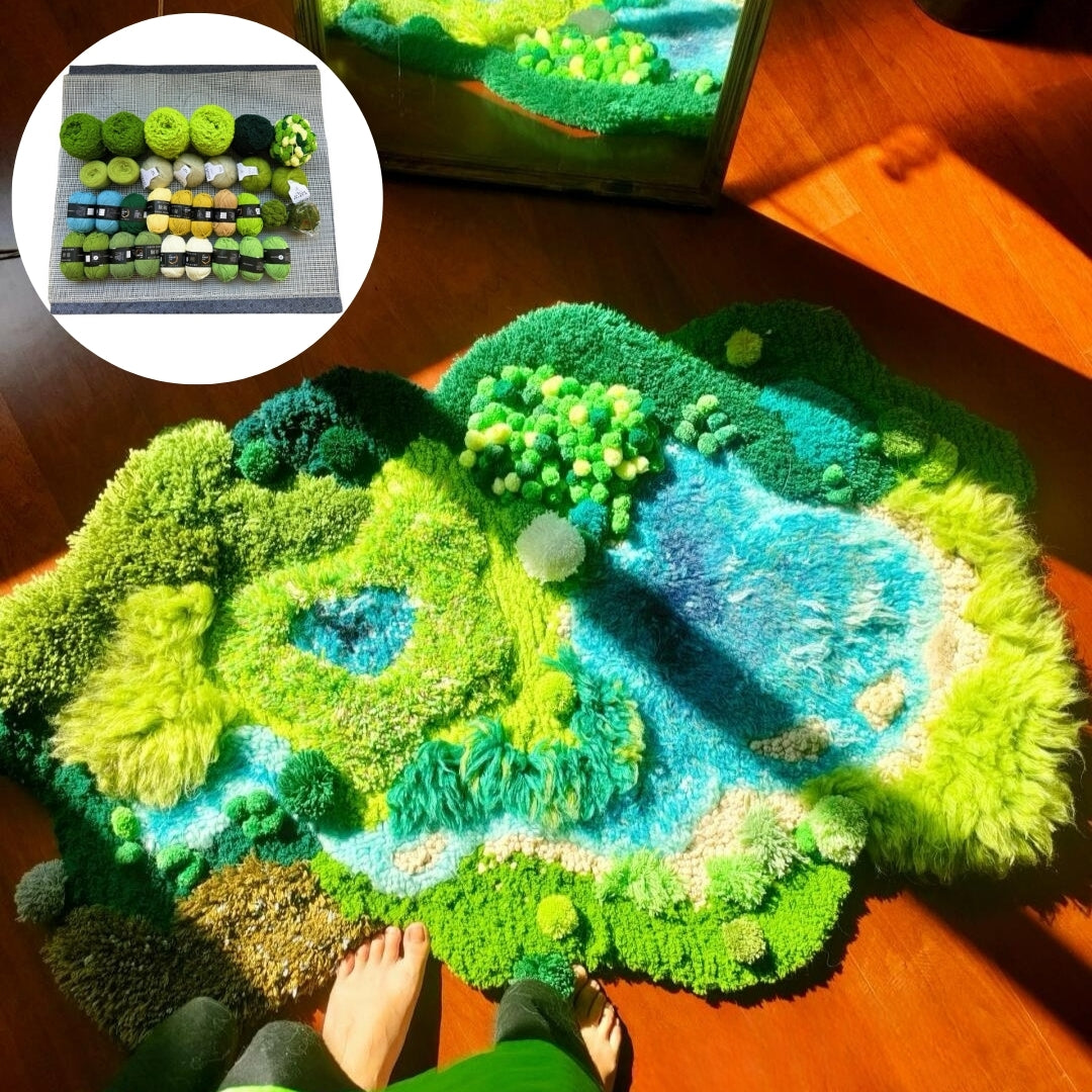Finished salt lake moss carpet handmade with latch hook DIY kit