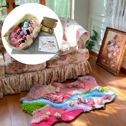 Pink moss carpet latch hook kit complete set with yarn and tools