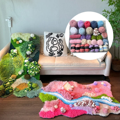 Latch hook kit materials including mesh cloth yarn and crochet hook