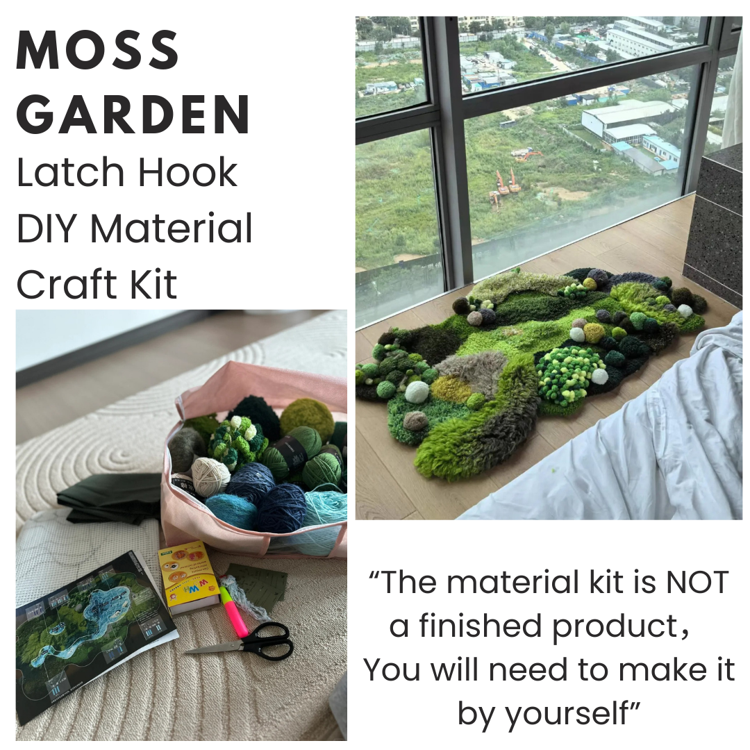 Latch hook kit materials for moss moss carpet with mesh cloth and yarn
