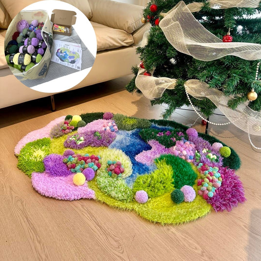 Finished lavender moss carpet handmade with latch hook DIY kit