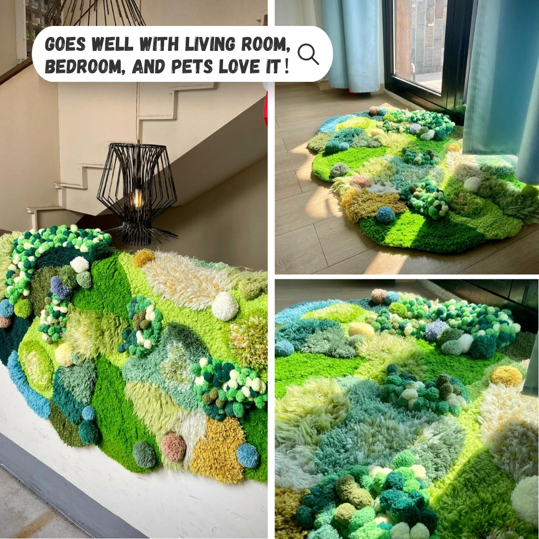 Beginner latch hook spring moss carpet kit with printed instructions