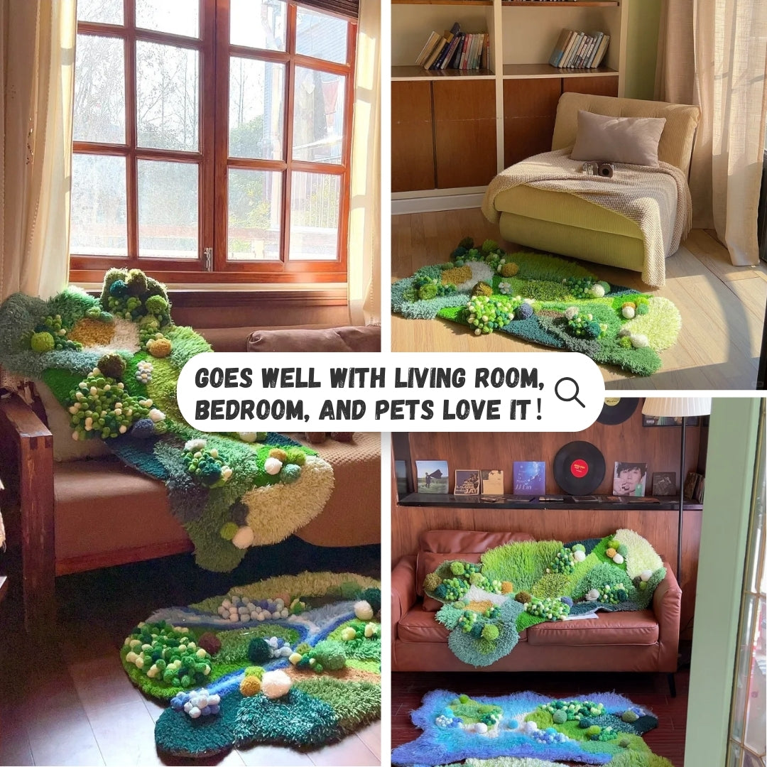 moss moss carpet DIY kit detail showing yarn texture and color