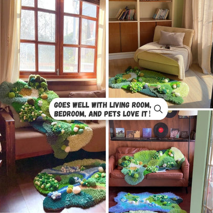 moss moss carpet DIY kit detail showing yarn texture and color