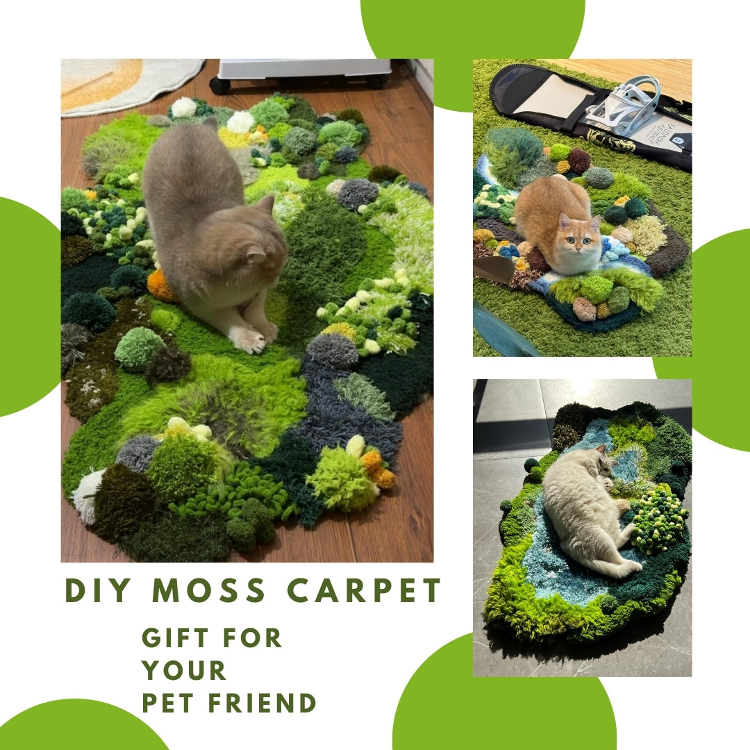 spring moss carpet DIY kit detail showing yarn texture and color