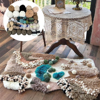 Latch hook kit materials for desert moss carpet with mesh cloth and yarn