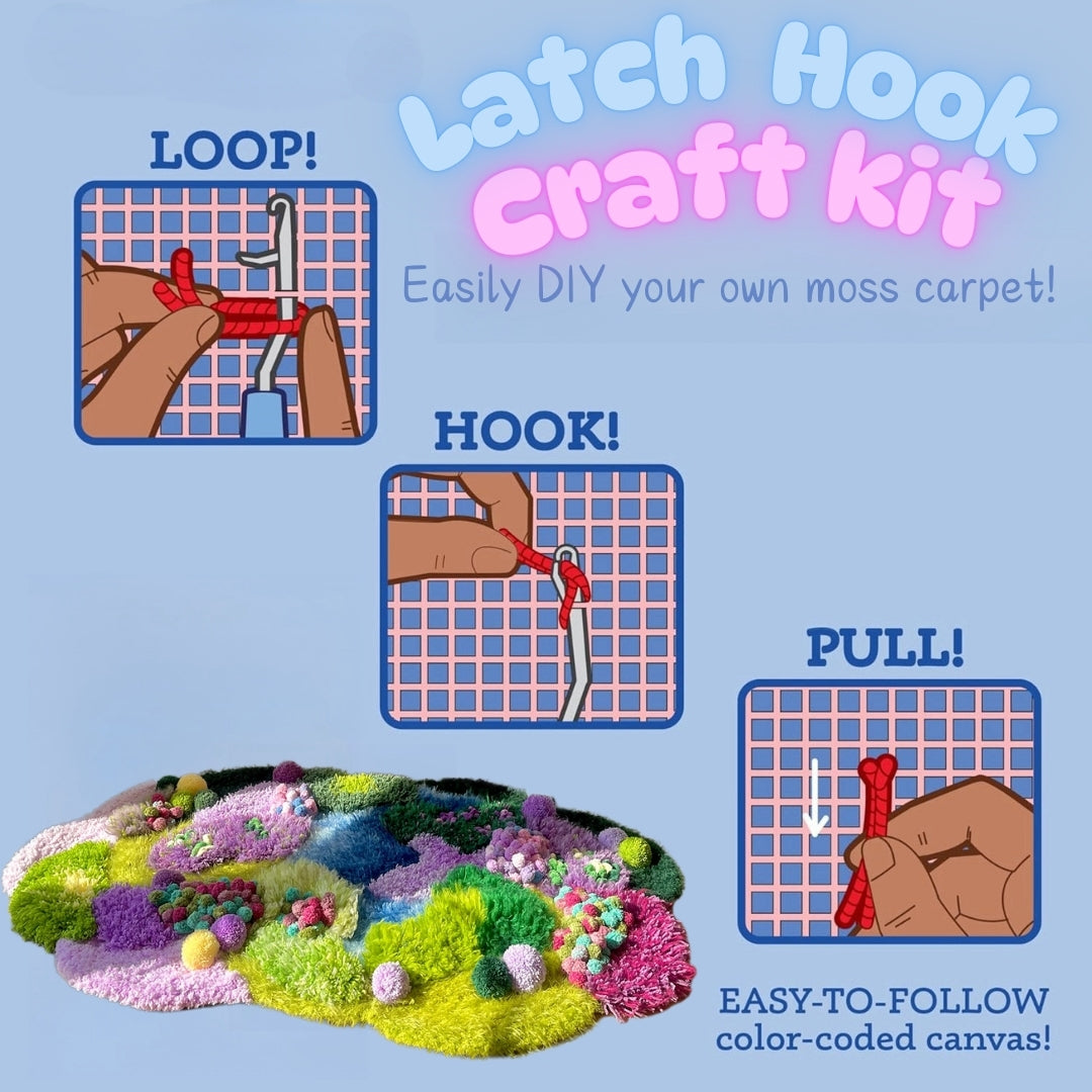lavender moss carpet DIY kit detail showing yarn texture and color