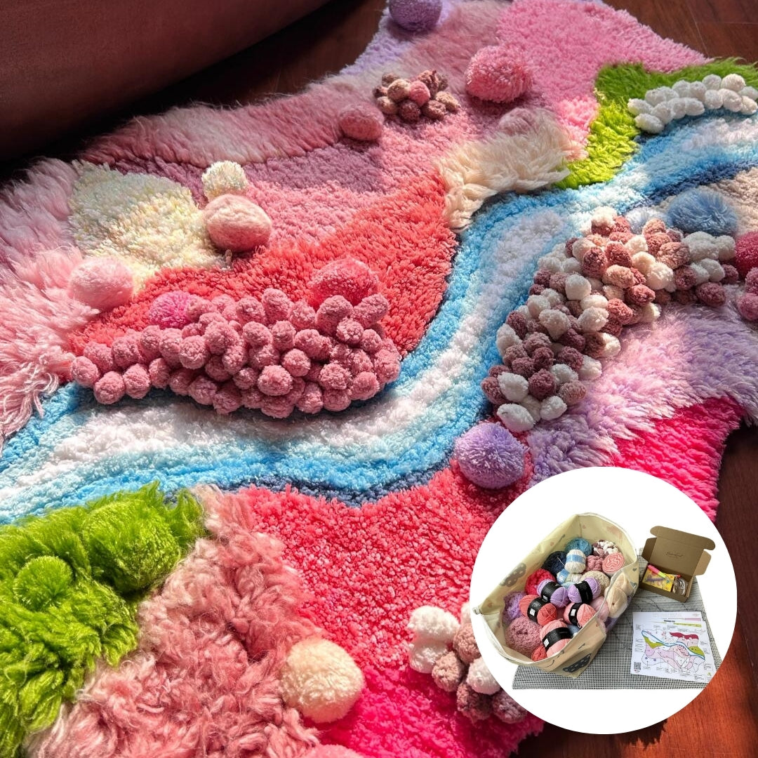 Step-by-step latch hook tutorial for beginner moss carpet project