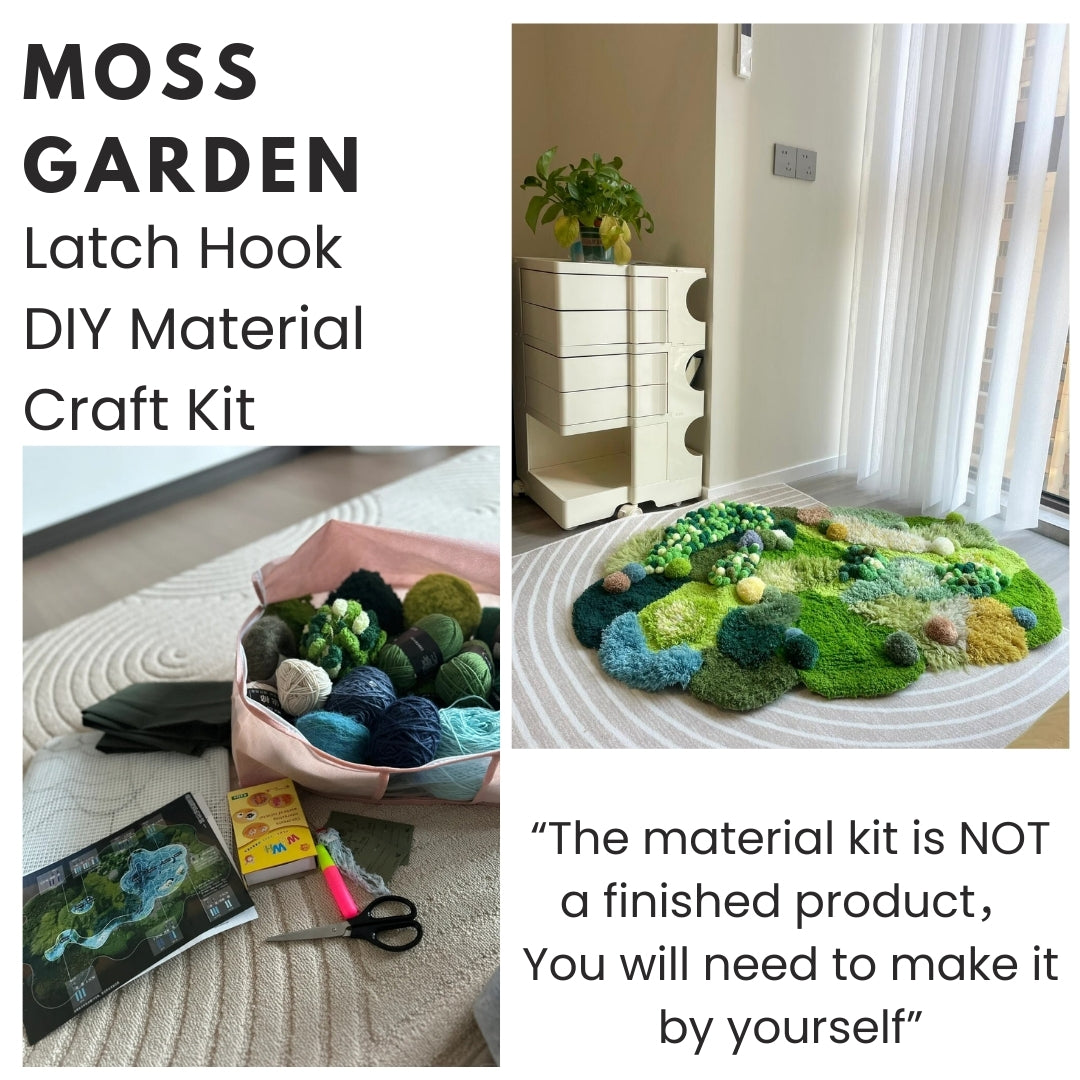 Handmade spring moss carpet latch hook DIY project finished result