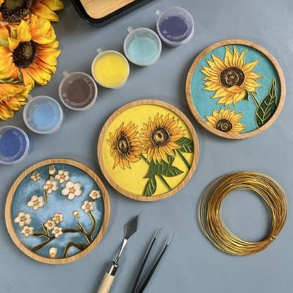 DIY Coaster Craft Kits, Cloisonne Filigree Enamel Art Painting Crafts Coasters Starter Kit, DIY Craft Coasters Supplies for Adults, Hobby for Adults Women Elderly, Handmade Home Decor Gifts