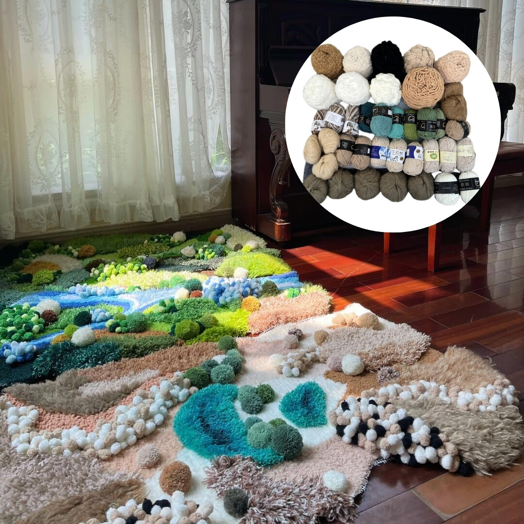 Step-by-step latch hook tutorial for beginner desert moss carpet project