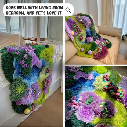 Step-by-step latch hook tutorial for beginner lavender moss carpet project