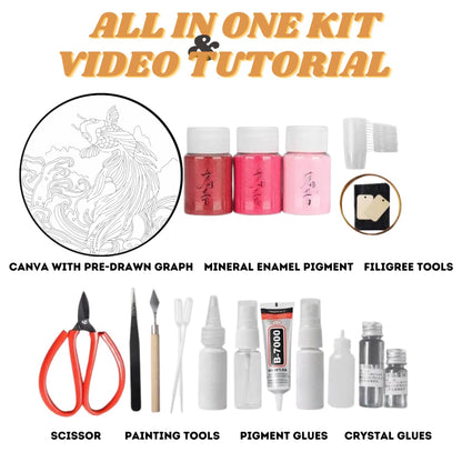 Dreamy Whale, DIY Cloisonne Filigree Enamel Painting Kit, with Tutorial& All Tools