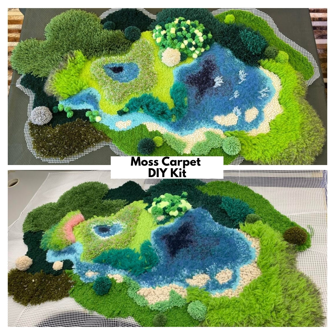 Beginner latch hook salt lake moss carpet kit with printed instructions
