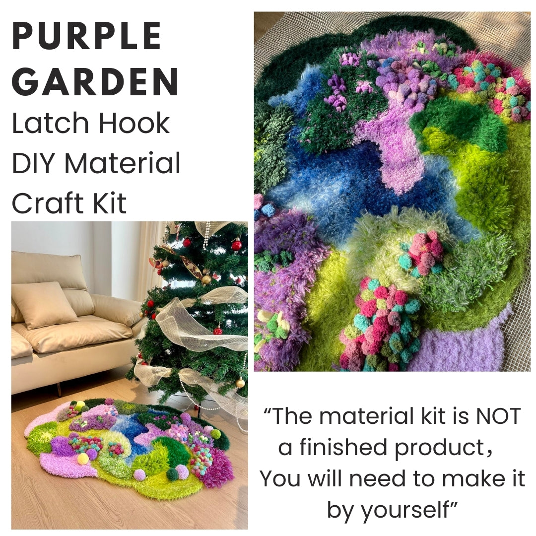 lavender moss carpet latch hook kit packaged for gift giving