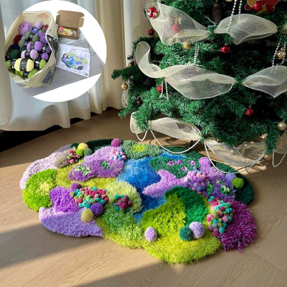 Completed lavender moss carpet displayed as home decor floor rug