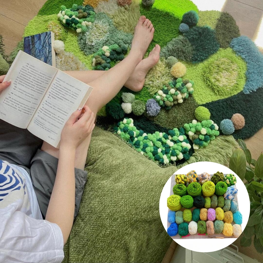 Step-by-step latch hook tutorial for beginner spring moss carpet project