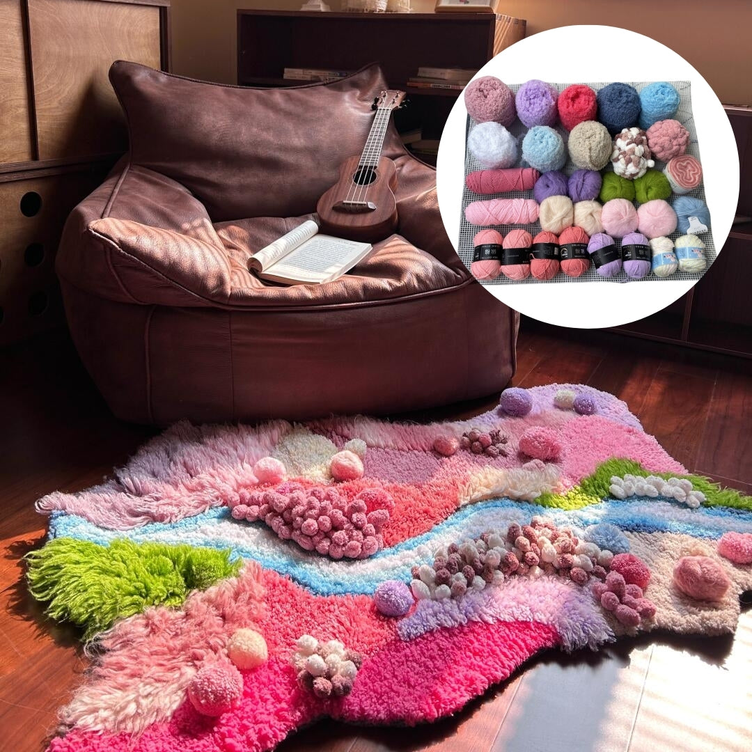 Pink moss carpet kit yarn colors and non-slip backing cloth