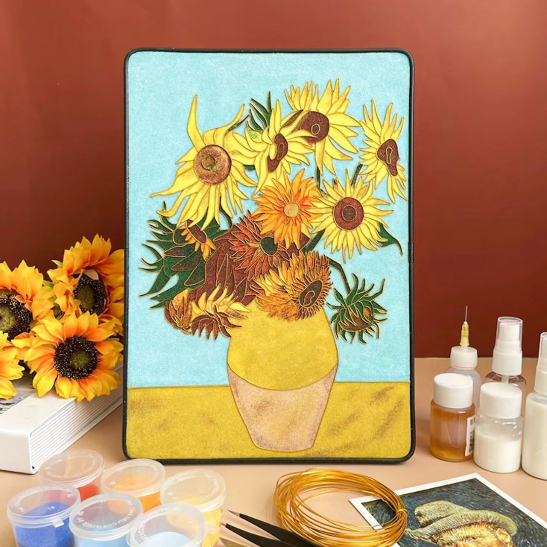 Van Gogh Sunflower, DIY Cloisonne Filigree Enamel Kit, with Tutorial& All Tools