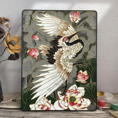 Crane and Lotus, DIY Cloisonne Filigree Enamel Kit, with Tutorial& All Tools