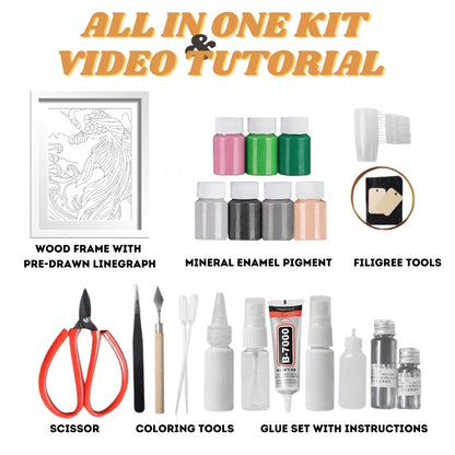 DIY Filigree Cloisonne Enamel Paint by Numbers Kit, Pre-Drawn Painting for Adults Beginners and Kids,6" W x 8" L,Folk Art,Bigeye Fish