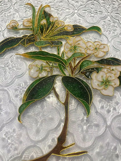 Jasmine on Glass,Beginner Cloisonne Enamel DIY Kit, with Tutorial& All Tools