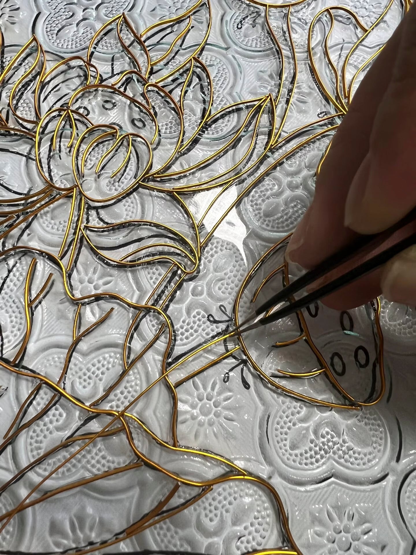 Jasmine on Glass,Beginner Cloisonne Enamel DIY Kit, with Tutorial& All Tools
