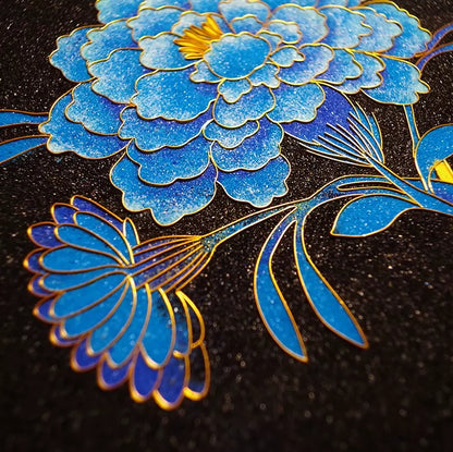DIY Filigree Cloisonne Enamel Paint by Numbers Kit, Pre-Drawn Painting for Adults Beginners and Kids,6" W x 8" L,Folk Art,Blue Peony