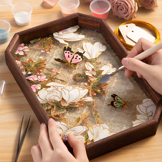 Butterfly Filigree on Glass, DIY Cloisonne Filigree Enamel Painting Kit, with Tutorial& All Tools