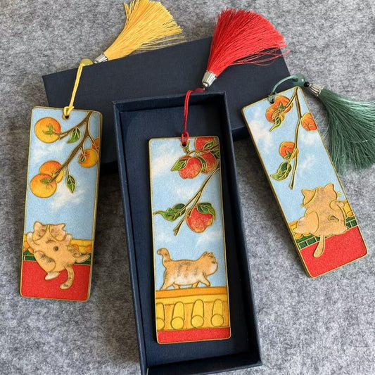 3PCs Cat in Palace Bookmarks, DIY Cloisonne Filigree Enamel Painting Kit, with Tutorial& All Tools