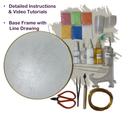 Crowned Crane and Waves, Beginner Cloisonné Enamel DIY Kit, with Tutorial& All Tools